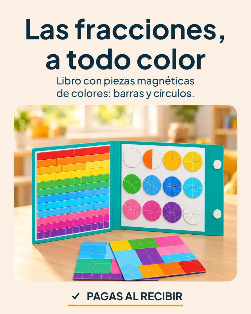 Libro magnético de fracciones: Libro de fracciones abierto sobre una mesa de estudio