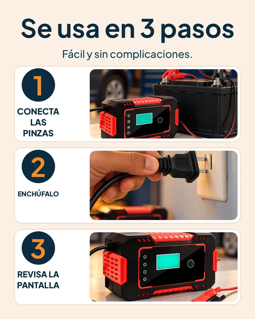 Cargador inteligente 12 V para batería de carro: Pasos para usar el cargador