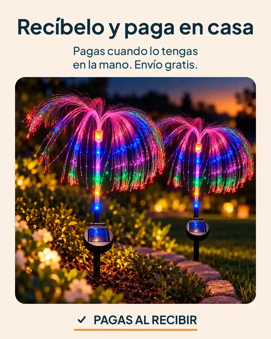 Medusas solares x2 para jardín: Dos medusas de luz junto a un camino del jardín