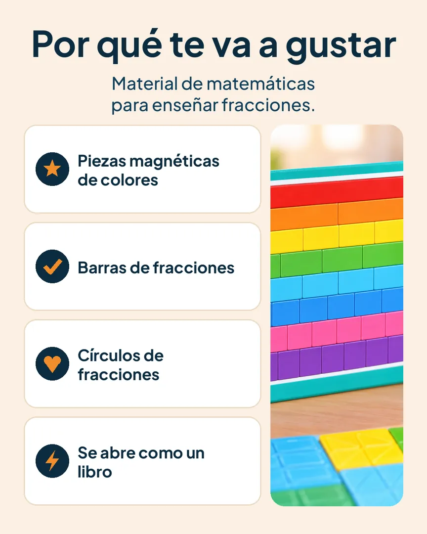 Libro magnético de fracciones: Libro con barras y círculos de colores