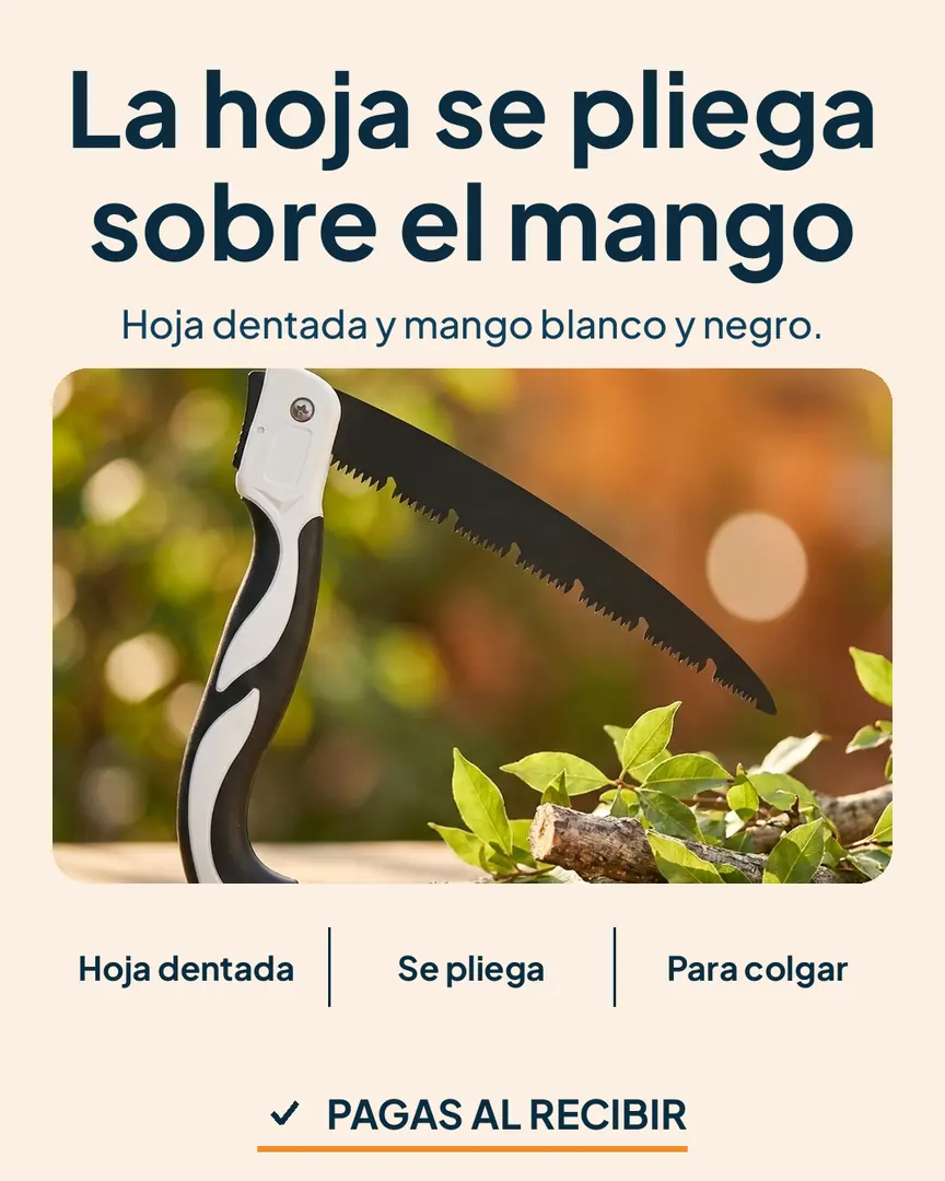 Serrucho plegable de mano: Serrucho plegable junto a ramas recién cortadas