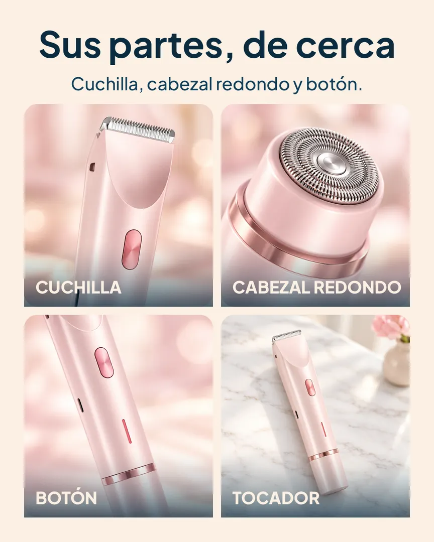 Rasuradora eléctrica de doble punta: Cuchilla, cabezal redondo, botón y tocador