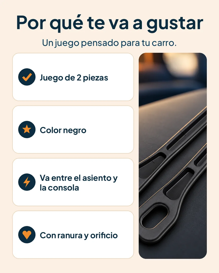 Relleno de espacios para asiento de carro: Piezas negras con ranura y orificio de cerca