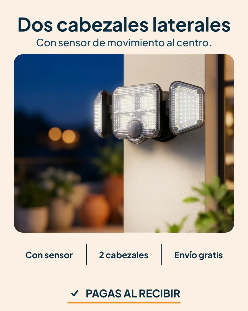 Reflector con sensor de movimiento: Reflector encendido en una pared sobre un patio ordenado