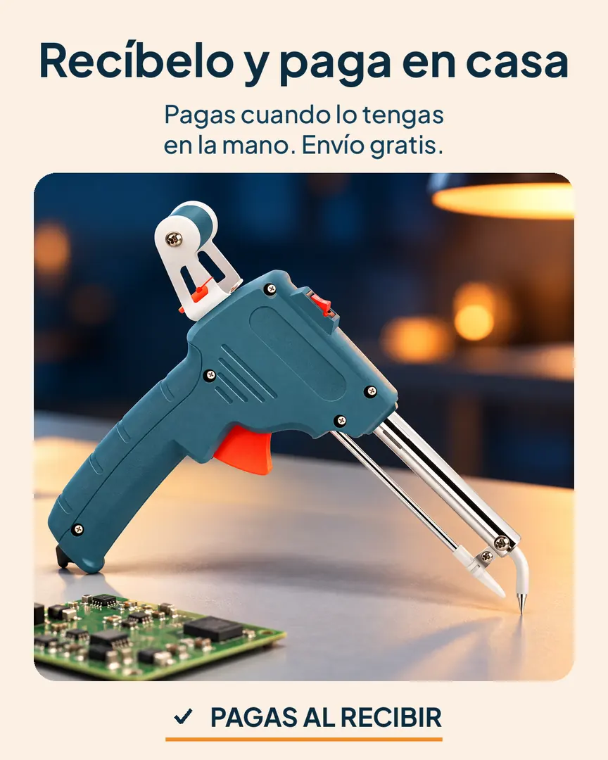 Pistola para soldar con alimentación de estaño: Pistola junto a una placa terminada