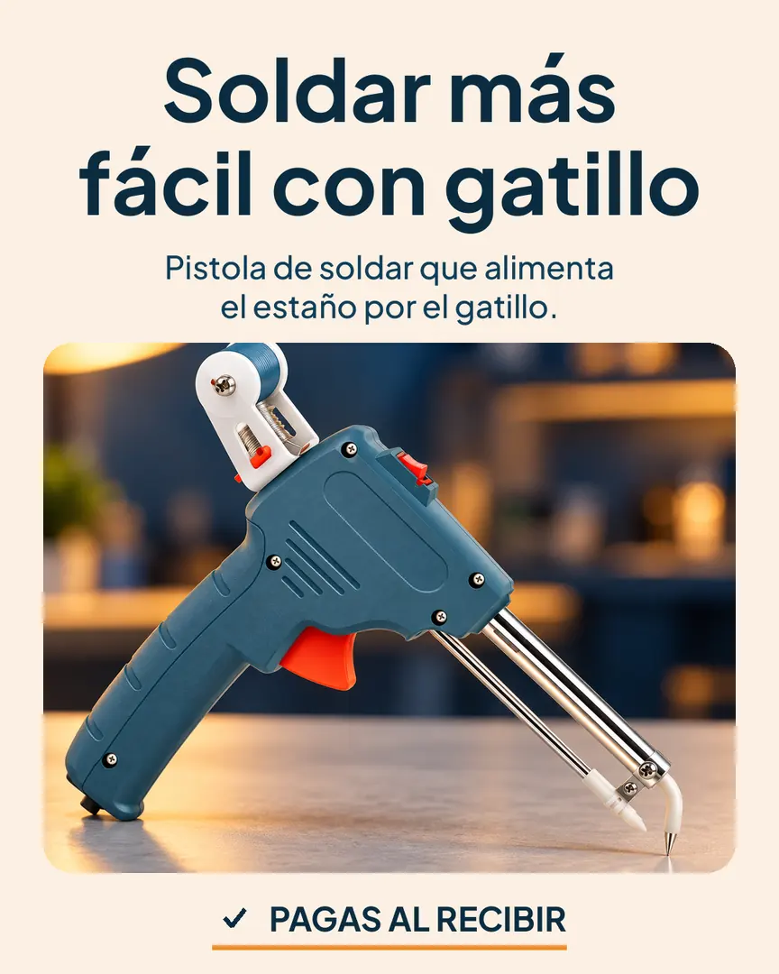 Pistola para soldar con alimentación de estaño: Pistola para soldar sobre el mesón del taller