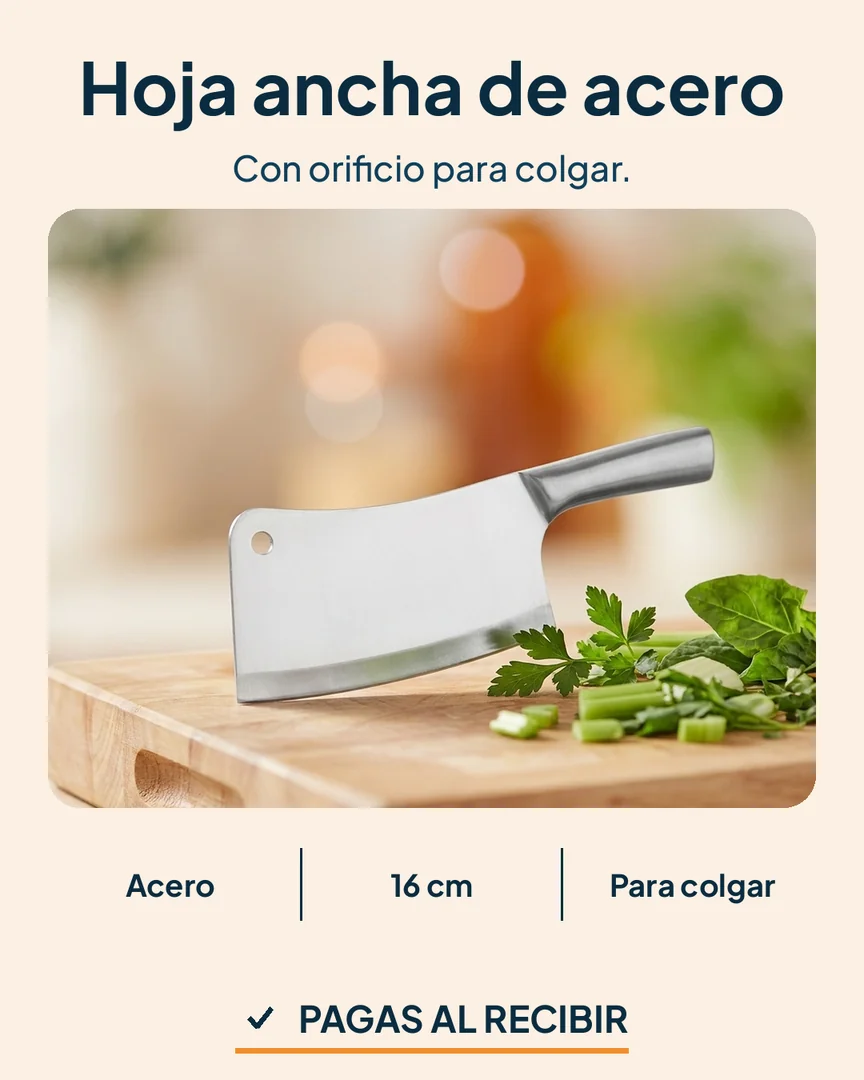 Cuchillo hachuela de acero 16 cm: Cuchillo hachuela con verduras picadas