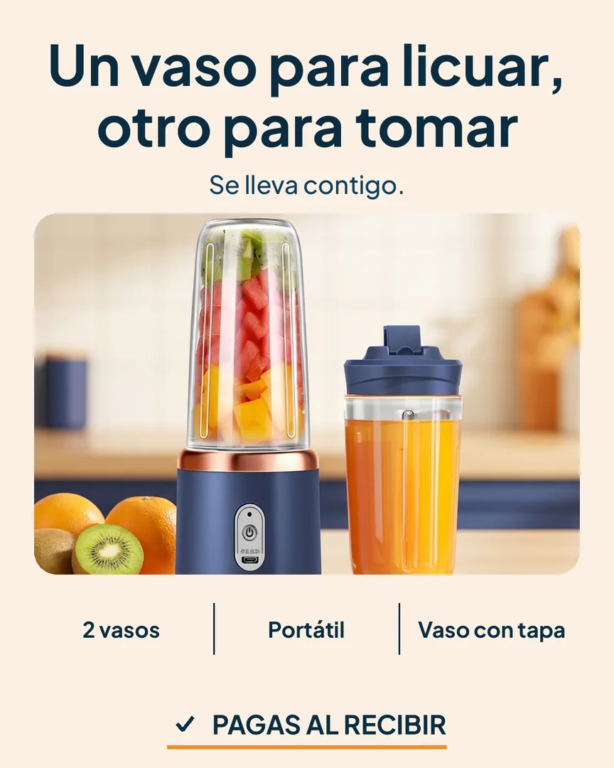 Licuadora portátil con 2 vasos: Licuadora portátil con vaso de fruta y vaso para tomar