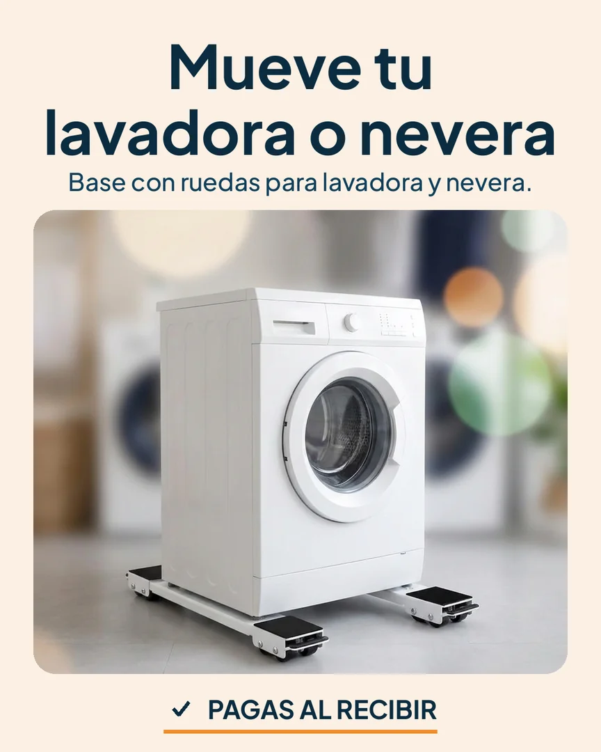 Base con ruedas para lavadora y nevera: Lavadora sobre dos rieles blancos con ruedas