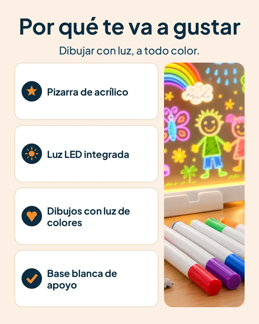 Pizarra mágica LED de acrílico: Pizarra con acrílico, luz y base