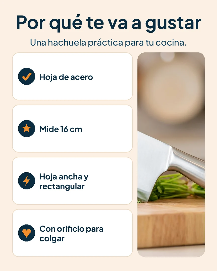 Cuchillo hachuela de acero 16 cm: Cuchillo hachuela con hoja, mango y orificio