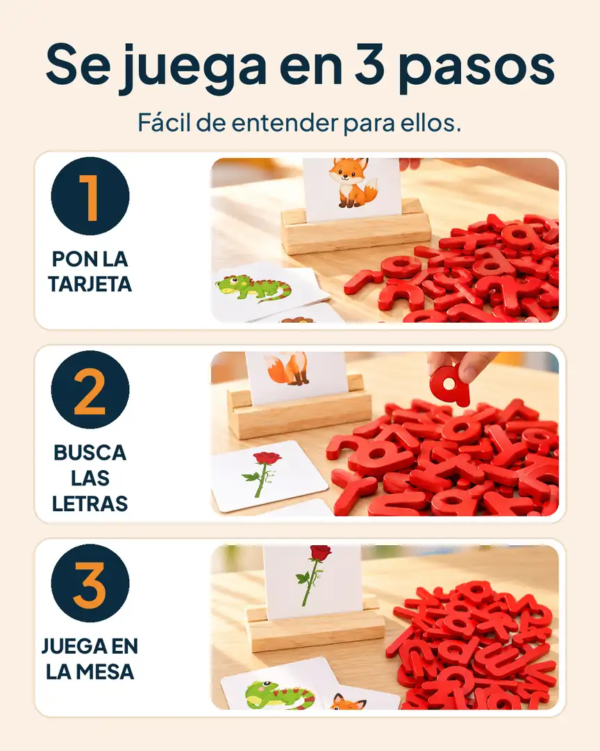 Juego didáctico de ortografía en madera: Pasos para jugar con el juego de ortografía