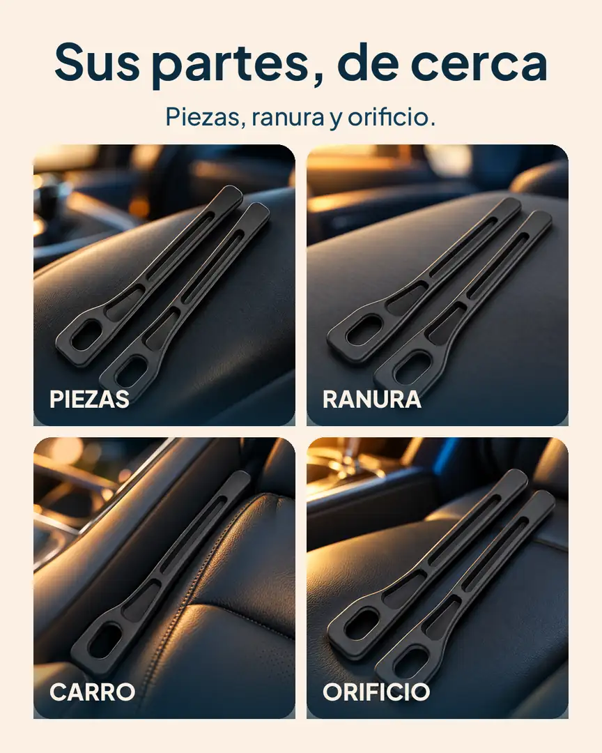 Relleno de espacios para asiento de carro: Piezas, ranura, carro y orificio