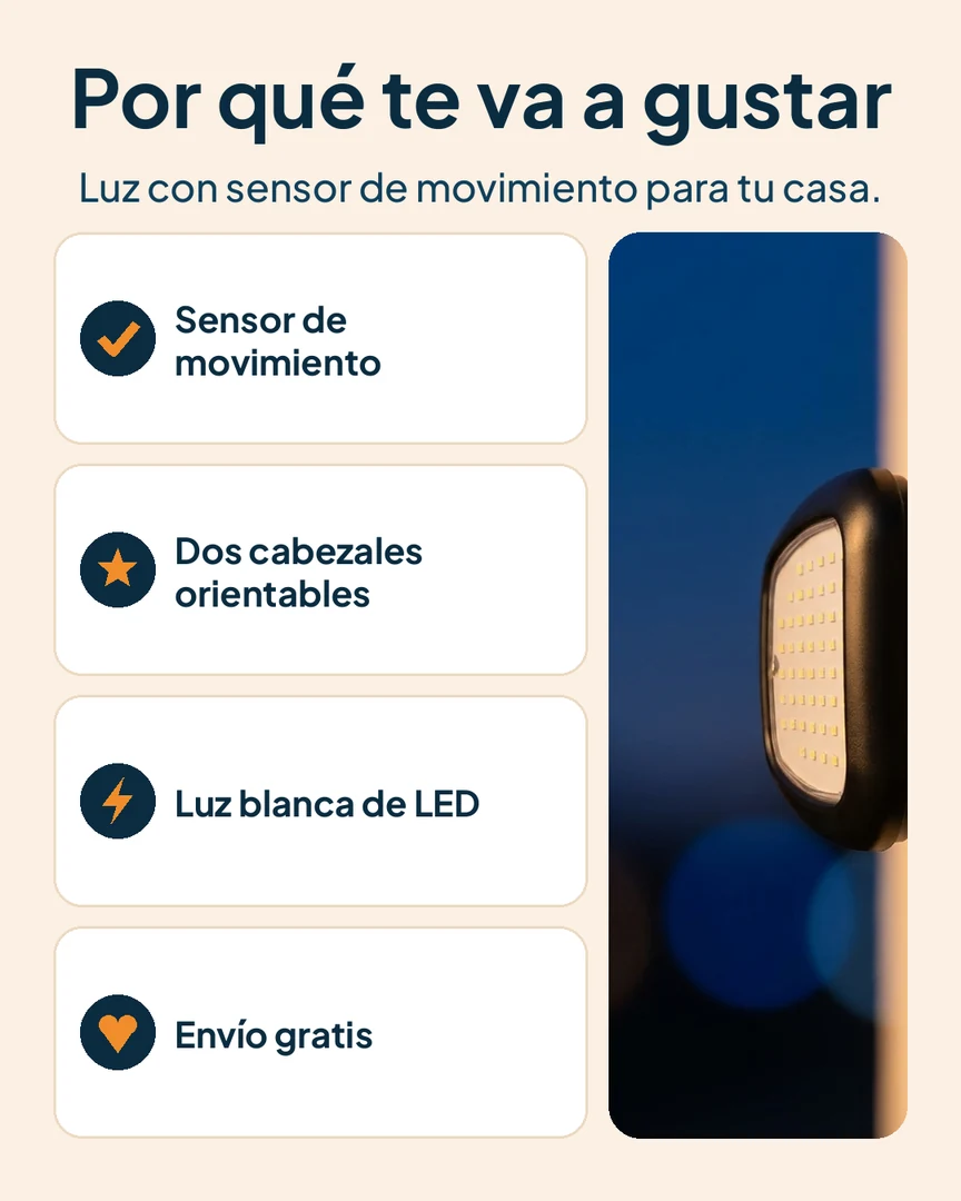 Reflector con sensor de movimiento: Reflector con sensor, cabezales laterales y luces LED