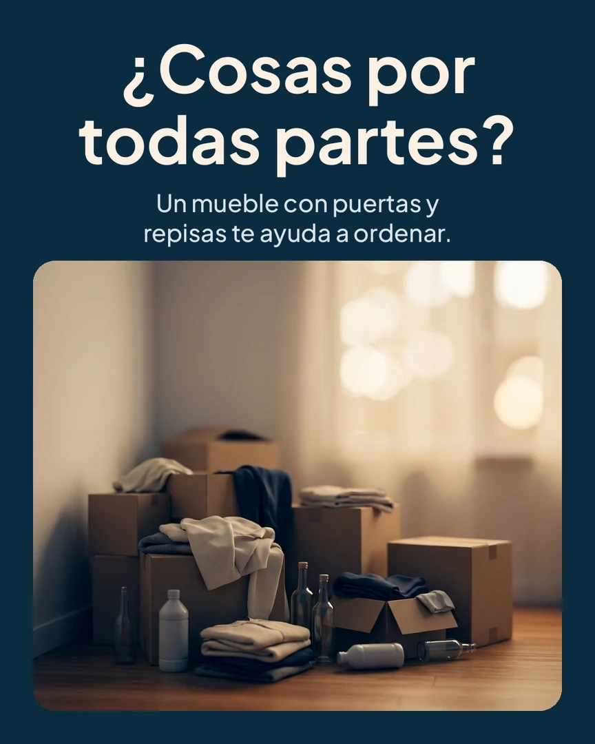 Gabinete organizador blanco de 2 puertas y 4 niveles: Rincón de cuarto con cajas y cosas en el piso