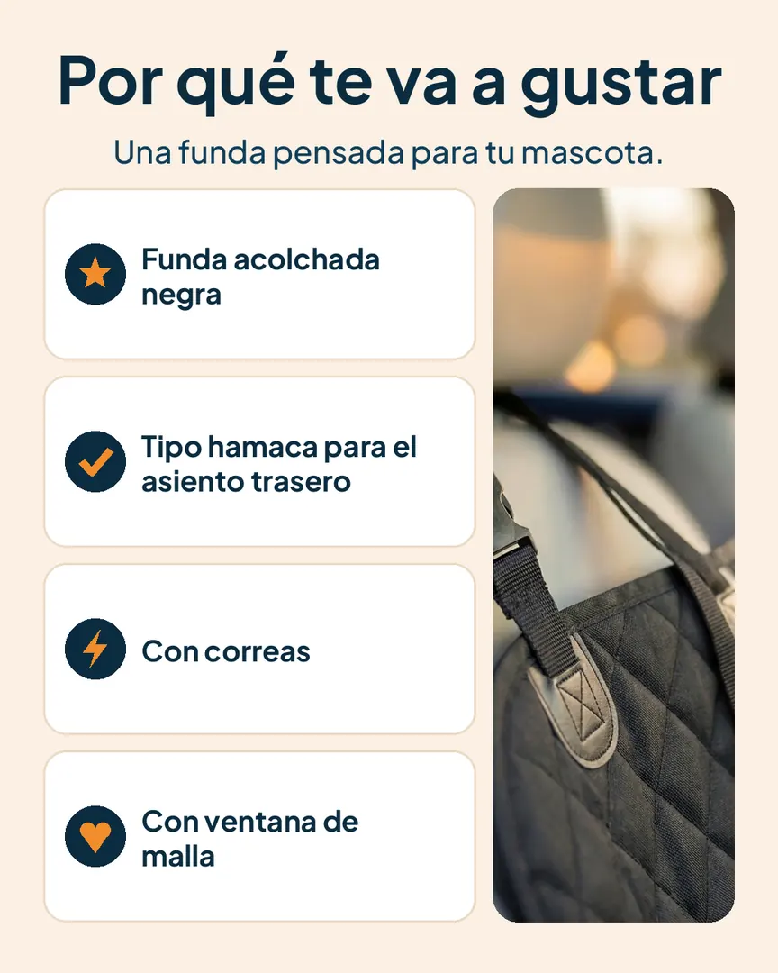 Protector de asiento de carro para mascotas: Funda con acolchado, correas, asiento y ventana