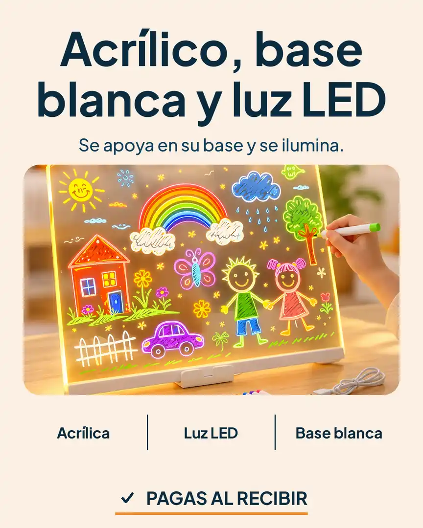 Pizarra mágica LED de acrílico: Manos dibujando sobre la pizarra iluminada