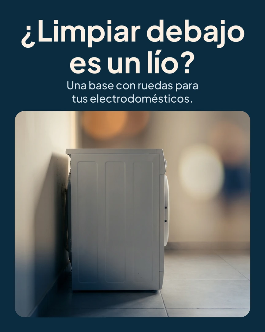 Base con ruedas para lavadora y nevera: Cuarto de lavado en penumbra con una lavadora pesada
