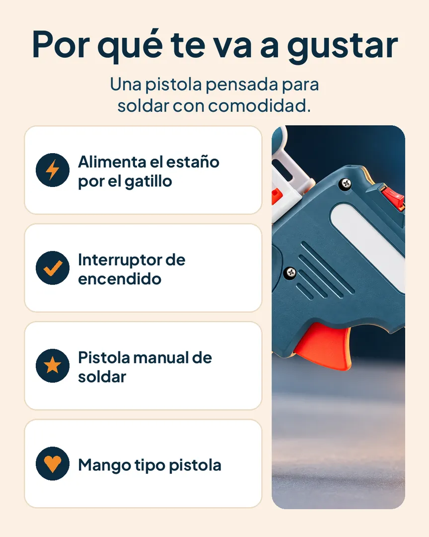 Pistola para soldar con alimentación de estaño: Pistola con su gatillo, interruptor y punta