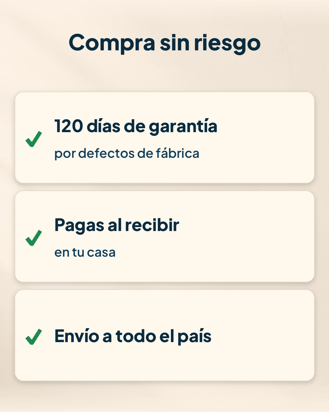 Compra sin riesgo: 120 días de garantía por defectos de fábrica, pagas al recibir en tu casa, envío a todo el país