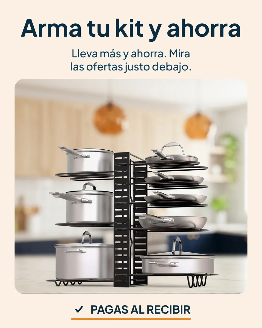 Estante organizador de ollas metálico: Dos estantes de ollas para armar tu kit