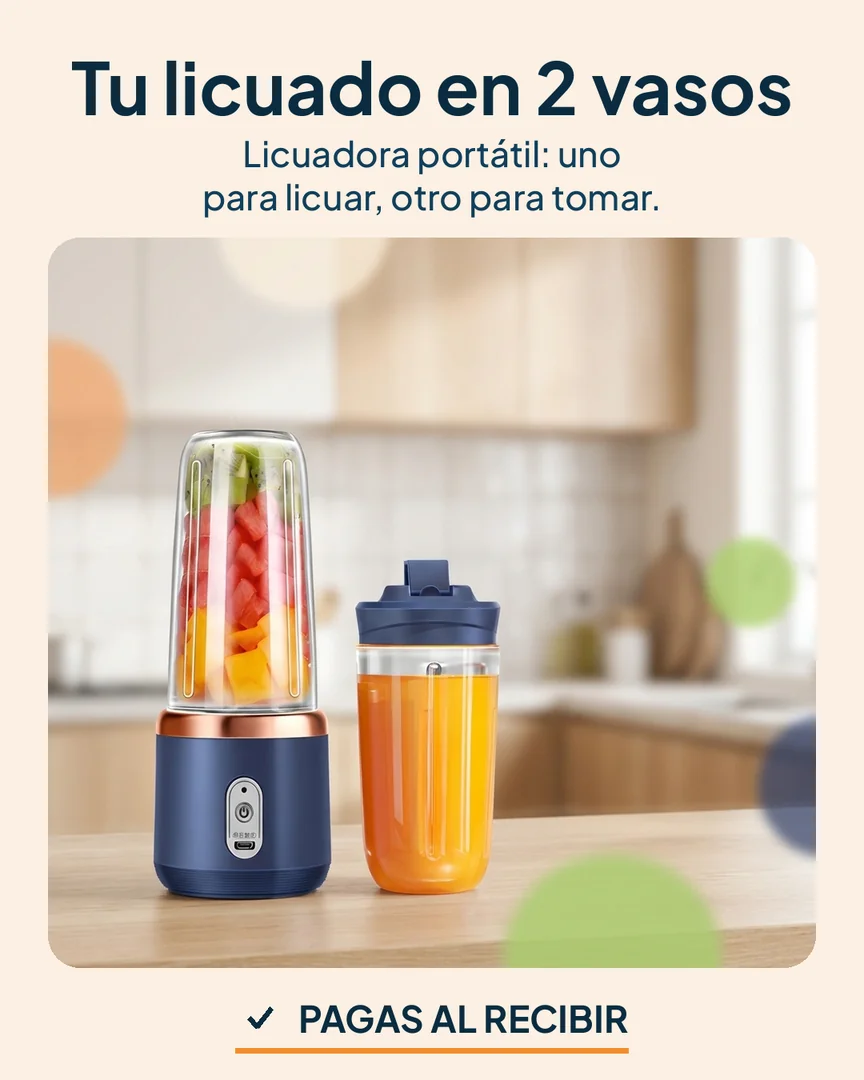 Licuadora portátil con 2 vasos: Licuadora portátil con 2 vasos en una cocina luminosa