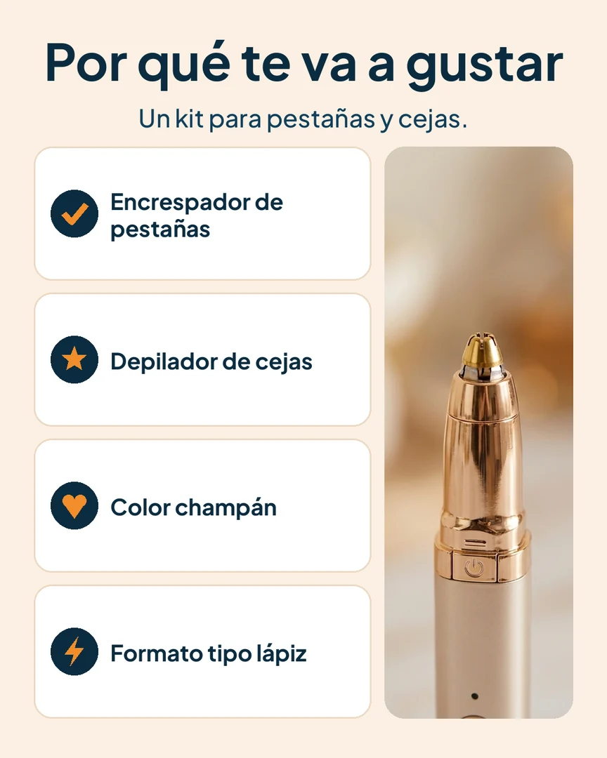 Encrespador de pestañas y depilador de cejas 2 en 1: Encrespador, depilador y tapa de cerca