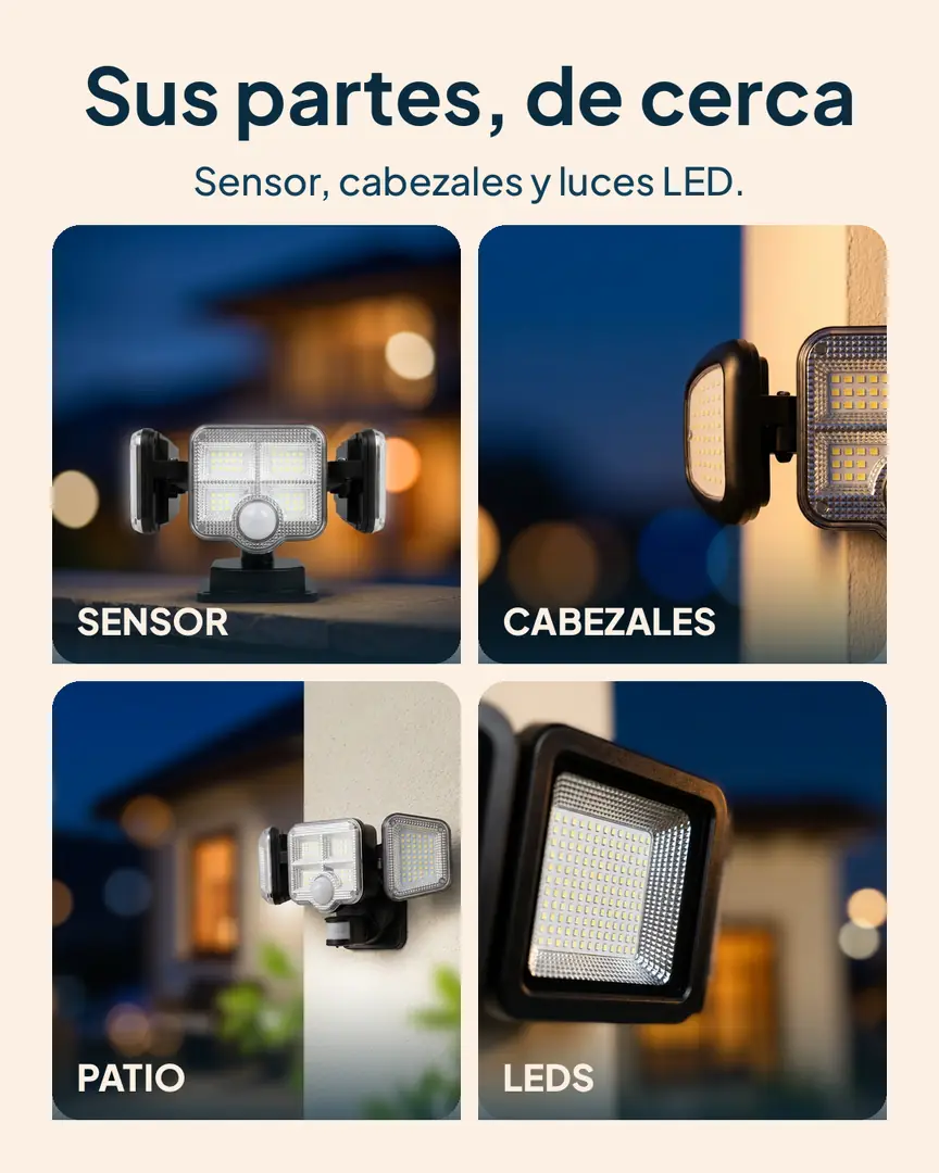 Reflector con sensor de movimiento: Sensor, cabezales, patio y luces LED