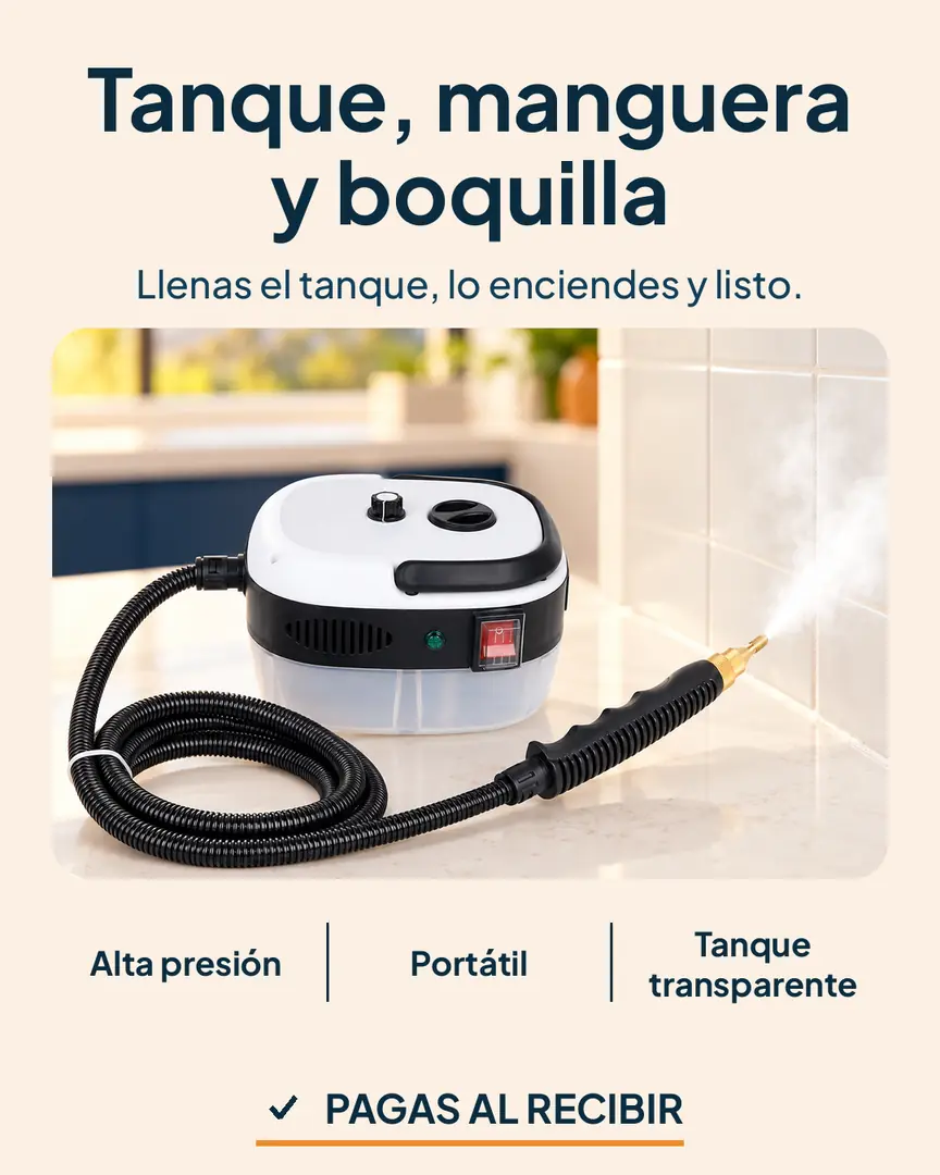 Vaporizador portátil de alta presión: Vapor saliendo de la boquilla hacia una pared de baldosa