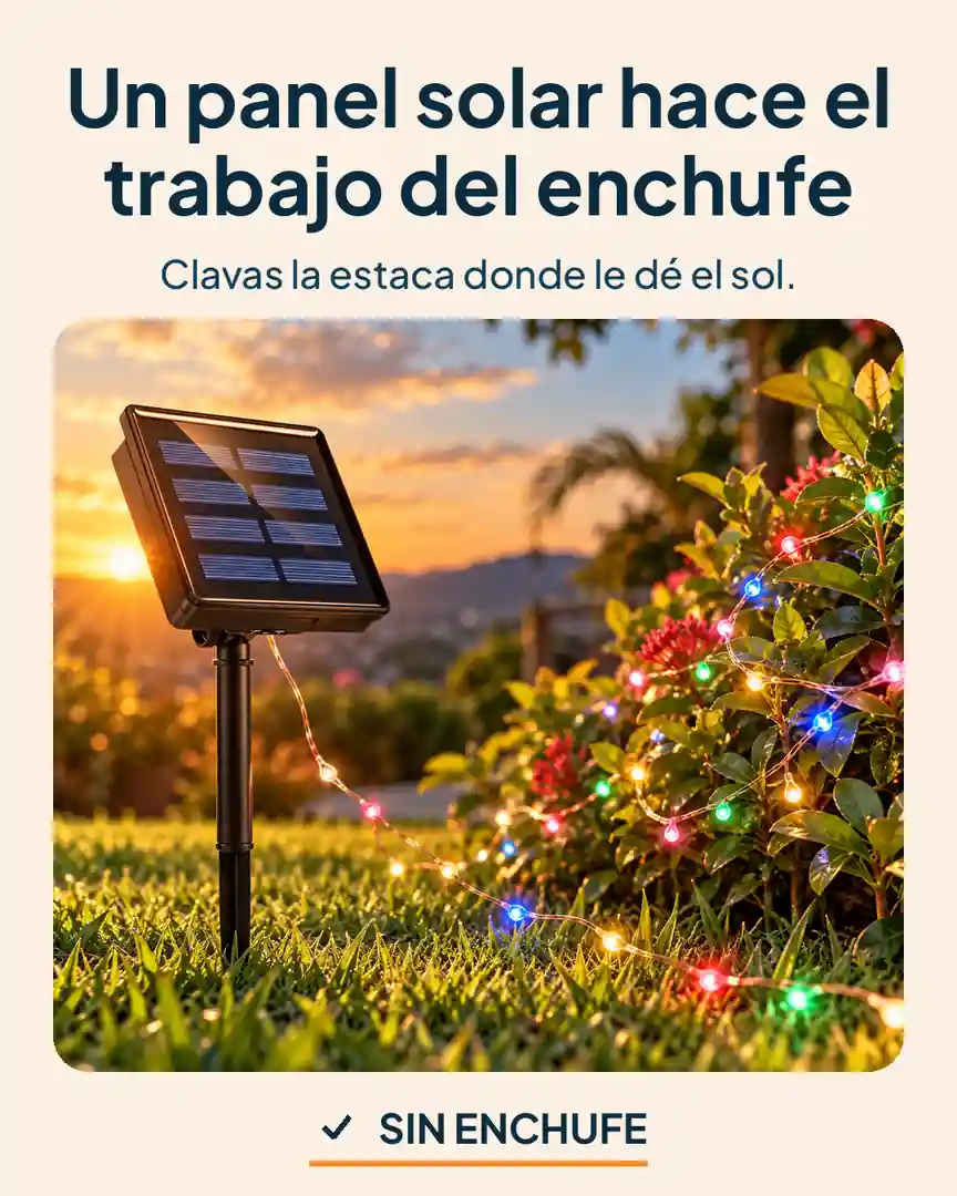 Luces navideñas solares 20 m: Un panel solar hace el trabajo del enchufe