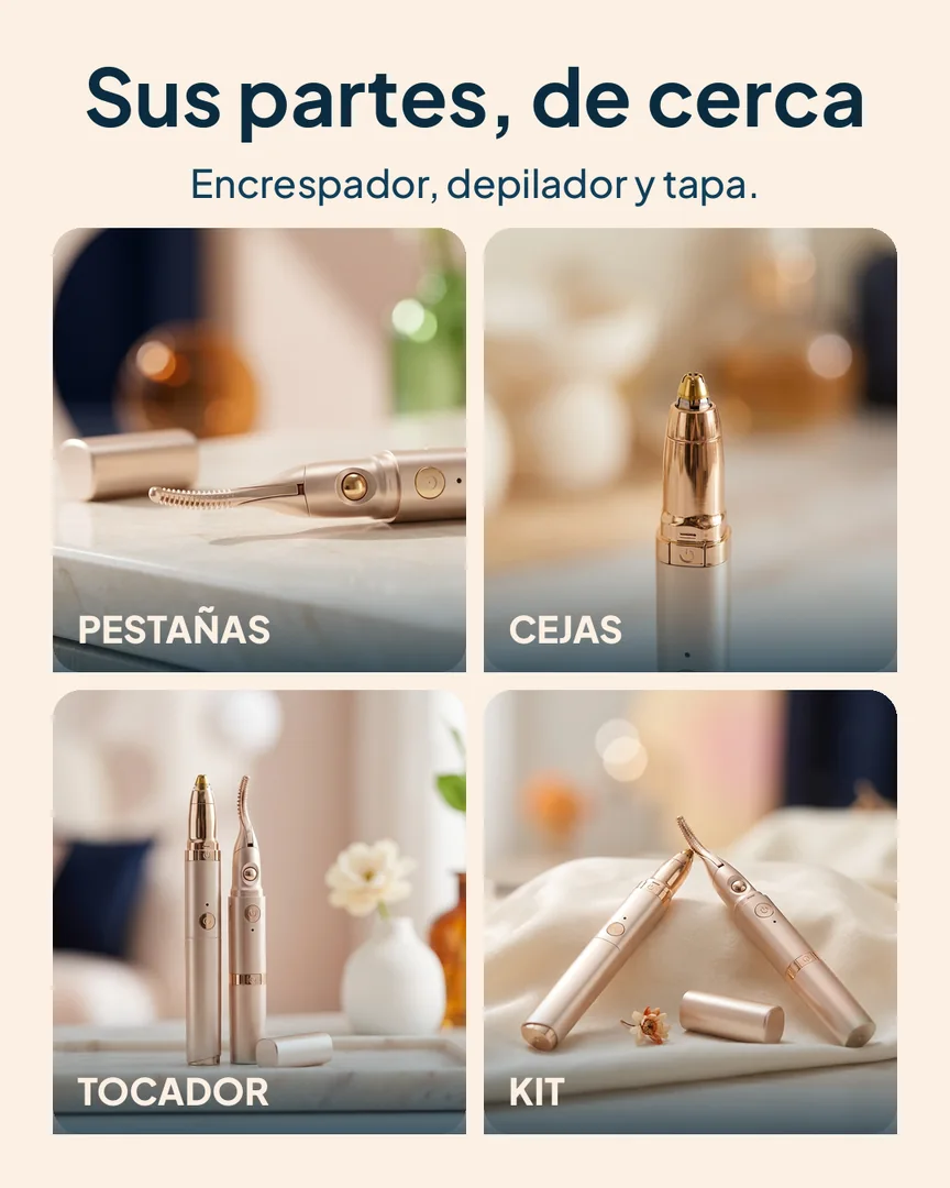 Encrespador de pestañas y depilador de cejas 2 en 1: Pestañas, cejas, tocador y kit