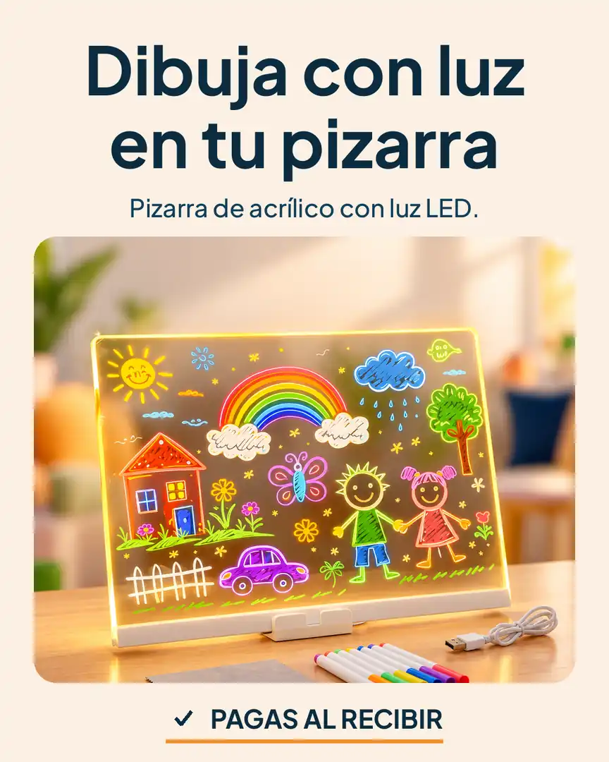 Pizarra mágica LED de acrílico: Pizarra LED de acrílico sobre un escritorio luminoso