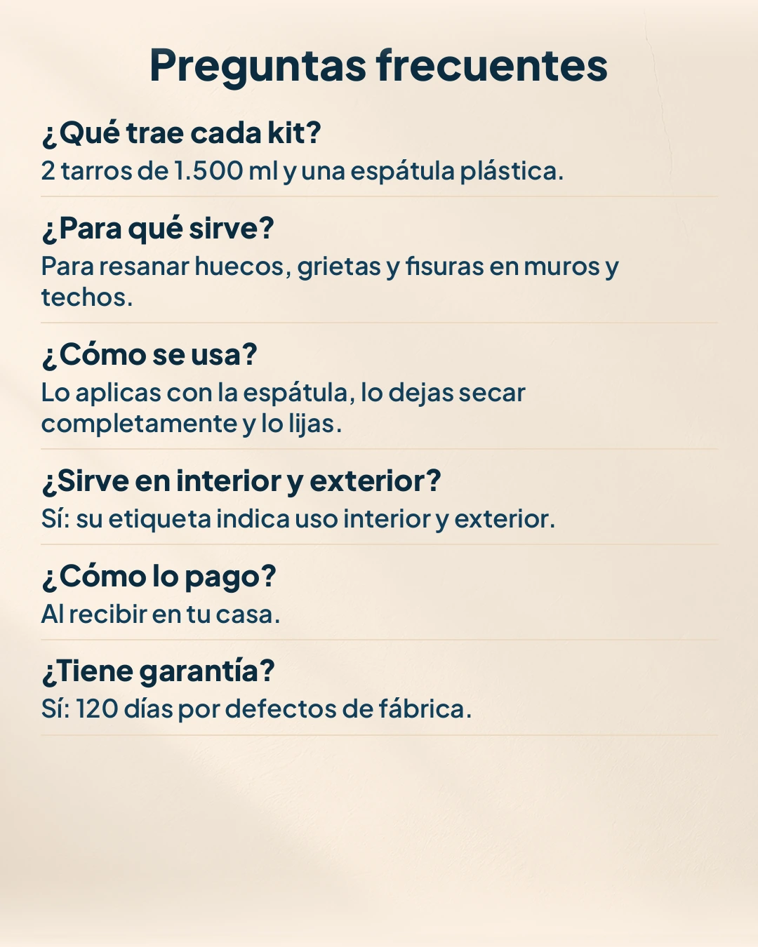 Preguntas frecuentes sobre qué trae el kit, para qué sirve, cómo se usa, interior y exterior, cómo se paga y la garantía