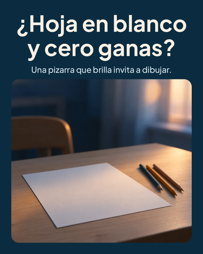 Pizarra mágica LED de acrílico: Escritorio en penumbra con una hoja en blanco