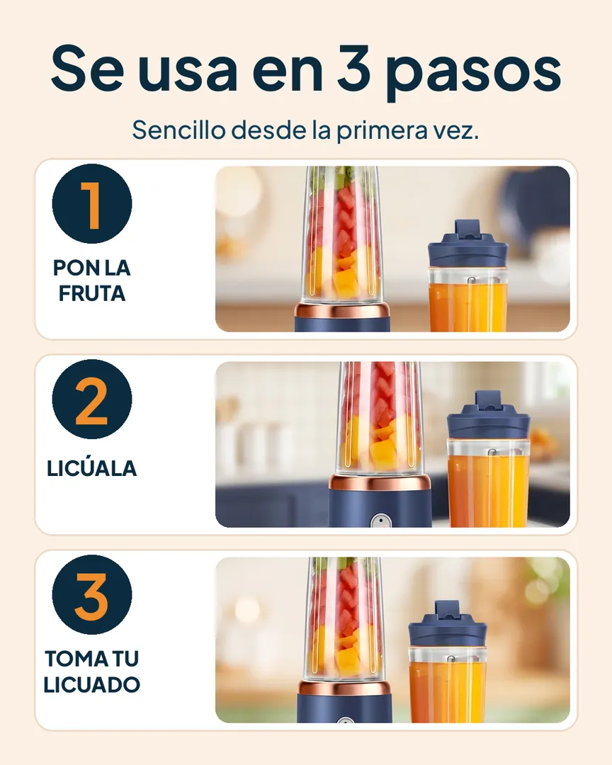 Licuadora portátil con 2 vasos: Pasos para usar la licuadora portátil