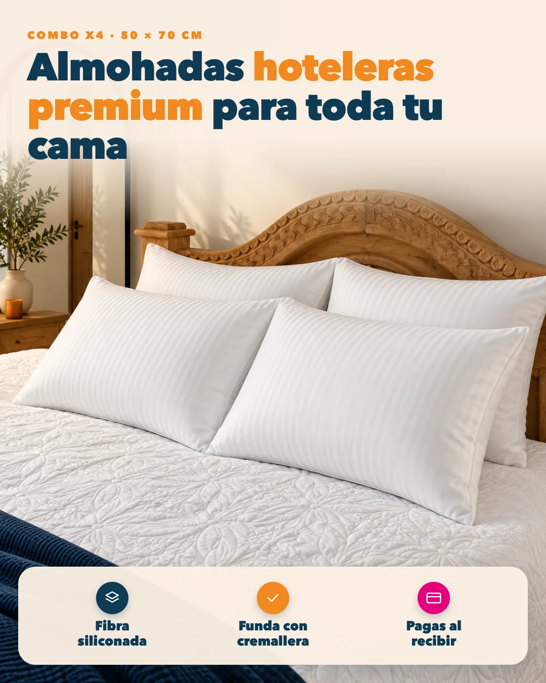 Combo x4 almohadas hoteleras premium