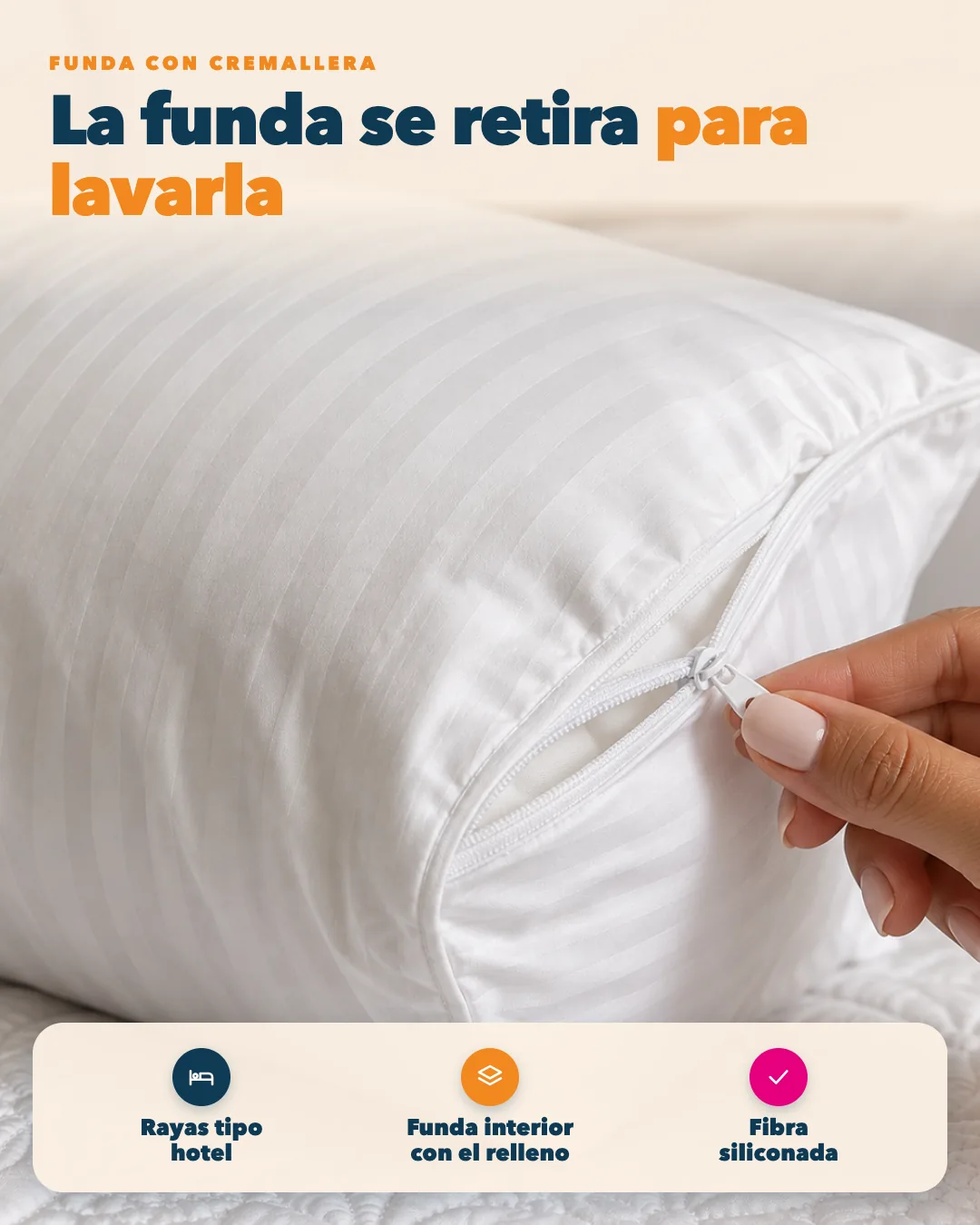 La funda con cremallera se retira para lavarla