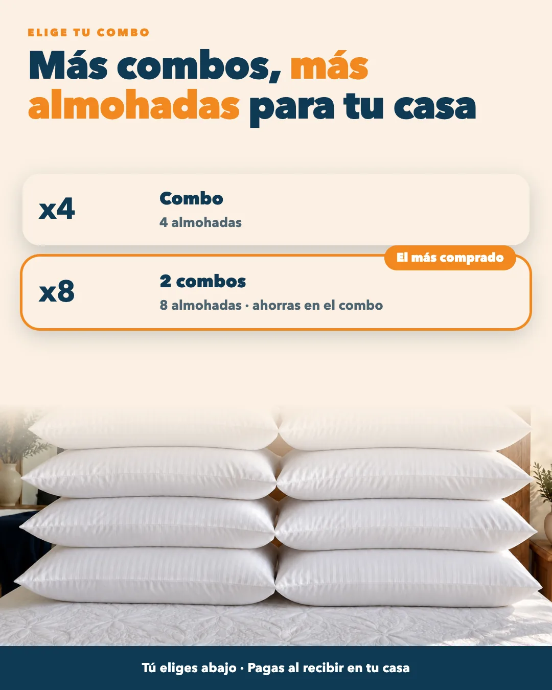 Elige tu combo: x4 o x8 almohadas